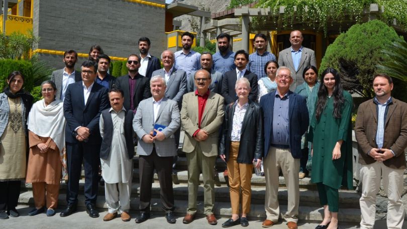 EU Ambassador to Pakistan Dr. Riina Kionika poses for a group photo after inauguration of Accelerate Prosperity Pakistan's co-workers space.