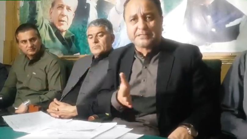 Former chief minister Gilgit-Baltistan Hafiz Hafeezur Rahman is addressing a press conference in Gilgit city